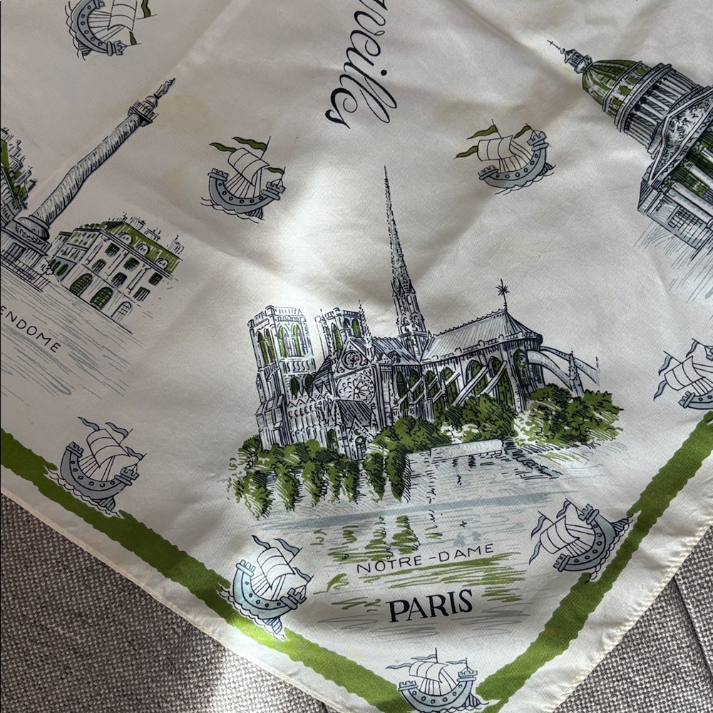 Vintage Silk French Paris Souvenir Scarf - Picture 4 of 8